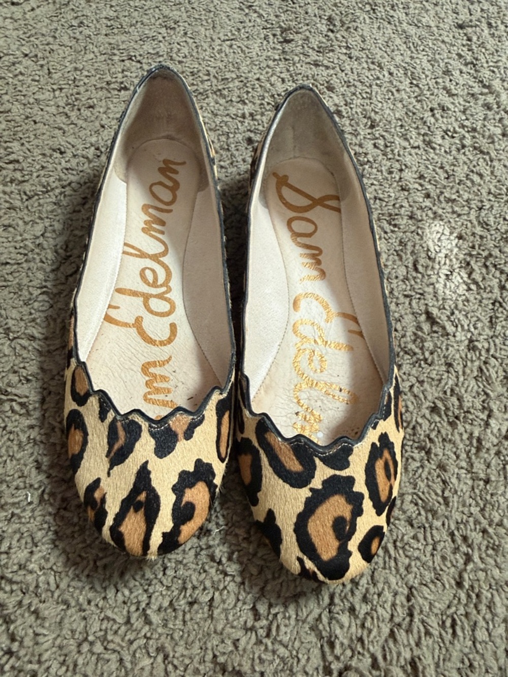 Sam Edelman Leopard-Print Scalloped Ballet Flats in Tan and Black